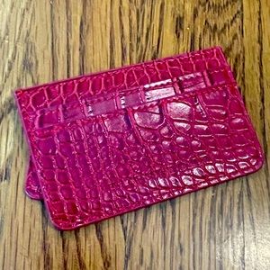 Red, Faux Snakeskin Card Holder